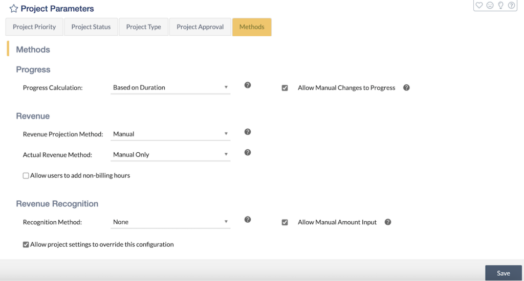 Project Parameters - Methods